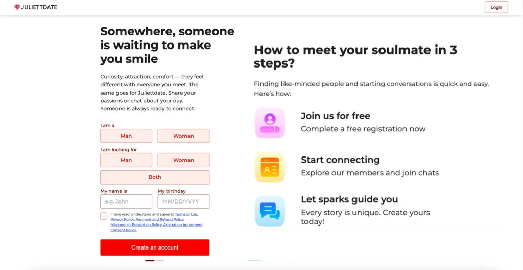 Juliettdate sign up form